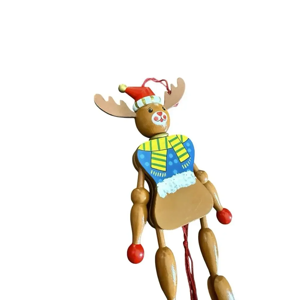 Christmas Reindeer Vintage Jumping Jack Ornament Painted Wood 7